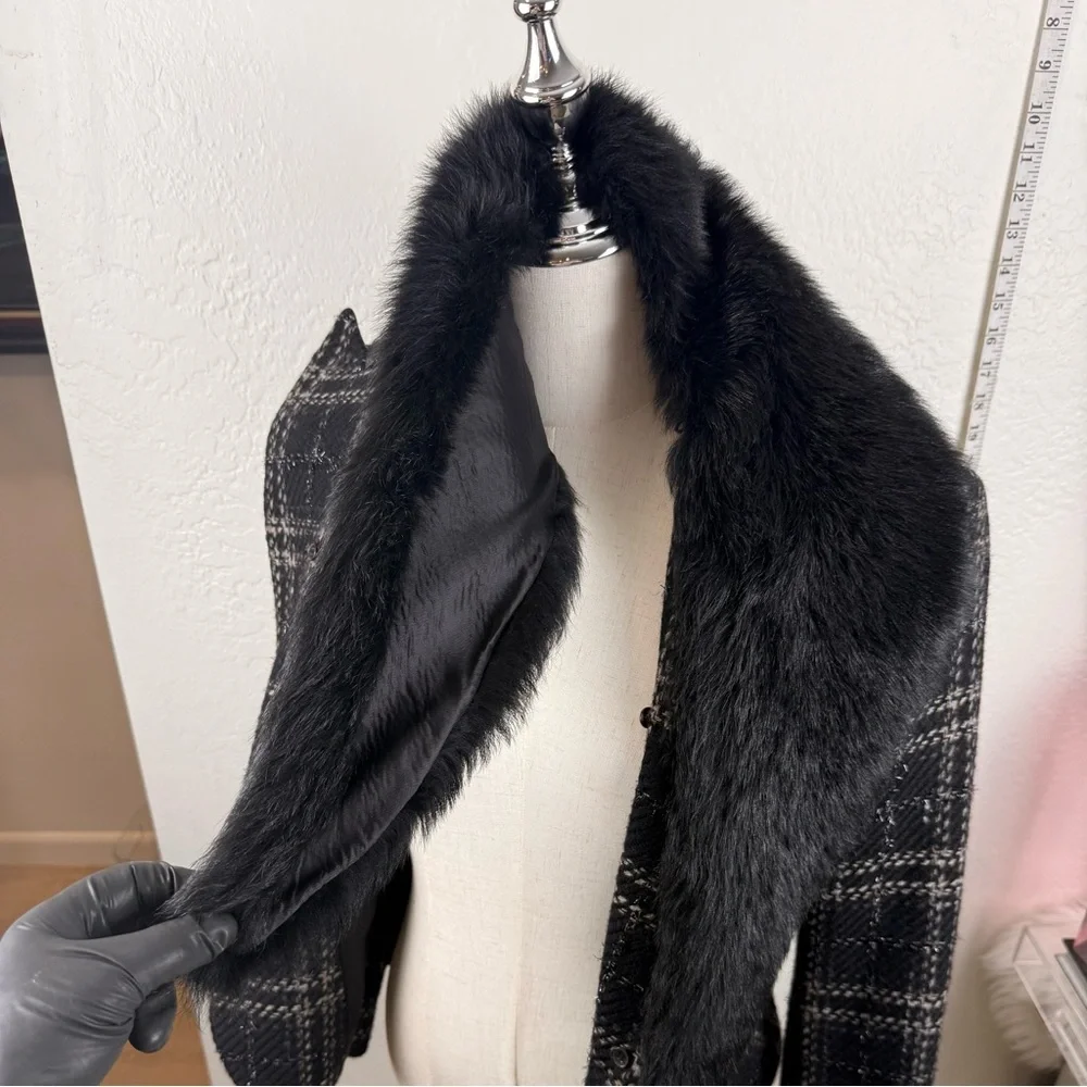 VINTAGE ZARA WOOL BLEND BLAZER DETACHABLE FAUX FUR - Picture 5 of 15